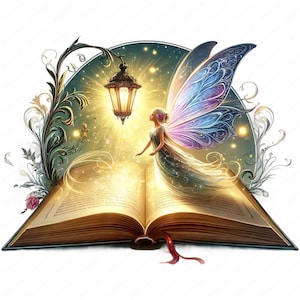 Magische open boek clipart | Elegante sprookjesboek clipartbundel | 10 hoogwaardige ontwerpen | Fantasiekunst | Afdrukbare items | Commercieel gebruik