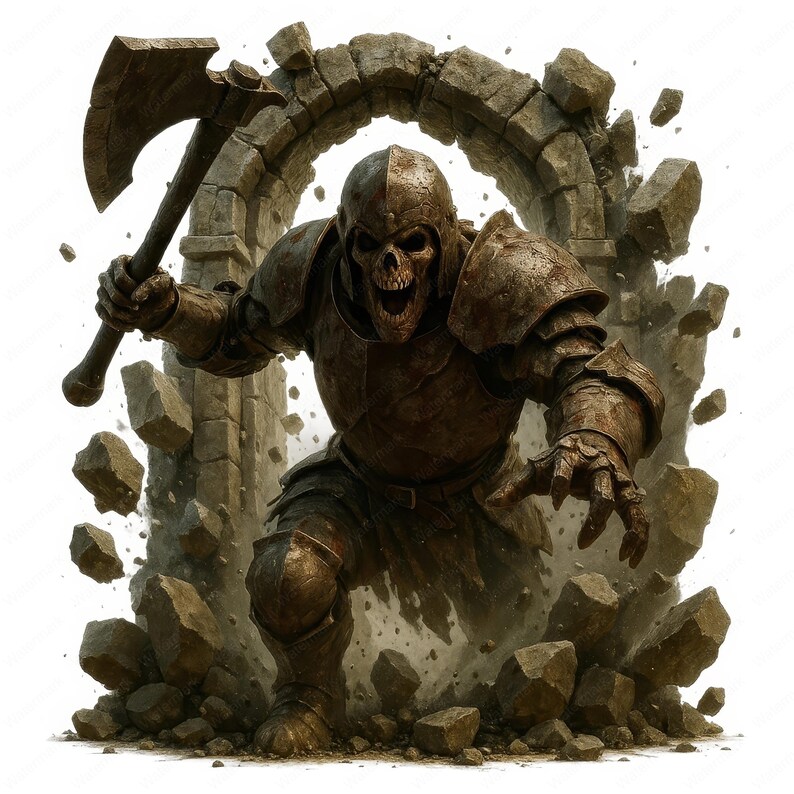 Skeleton Warrior Clipart: Dark Fantasy Knight PNG Bundle (commercial ...