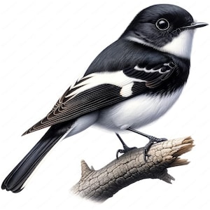 Moucherolle pie Clipart | Lot de cliparts élégant moucherolle pie | 10 modèles de haute qualité | Art d'oiseau | Imprimables | Utilisation commerciale