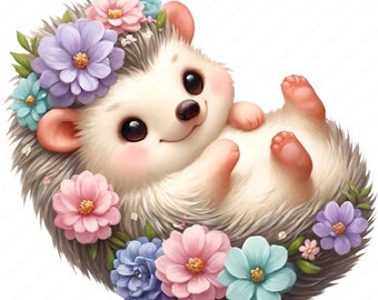 Floral Hedgehog Clipart | Cute Animal Art, Commercial Use (Digital Download)