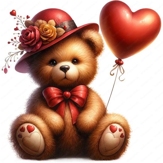 Valentine Teddy Bear Clipart: Romantic Love Theme (Digital Download)