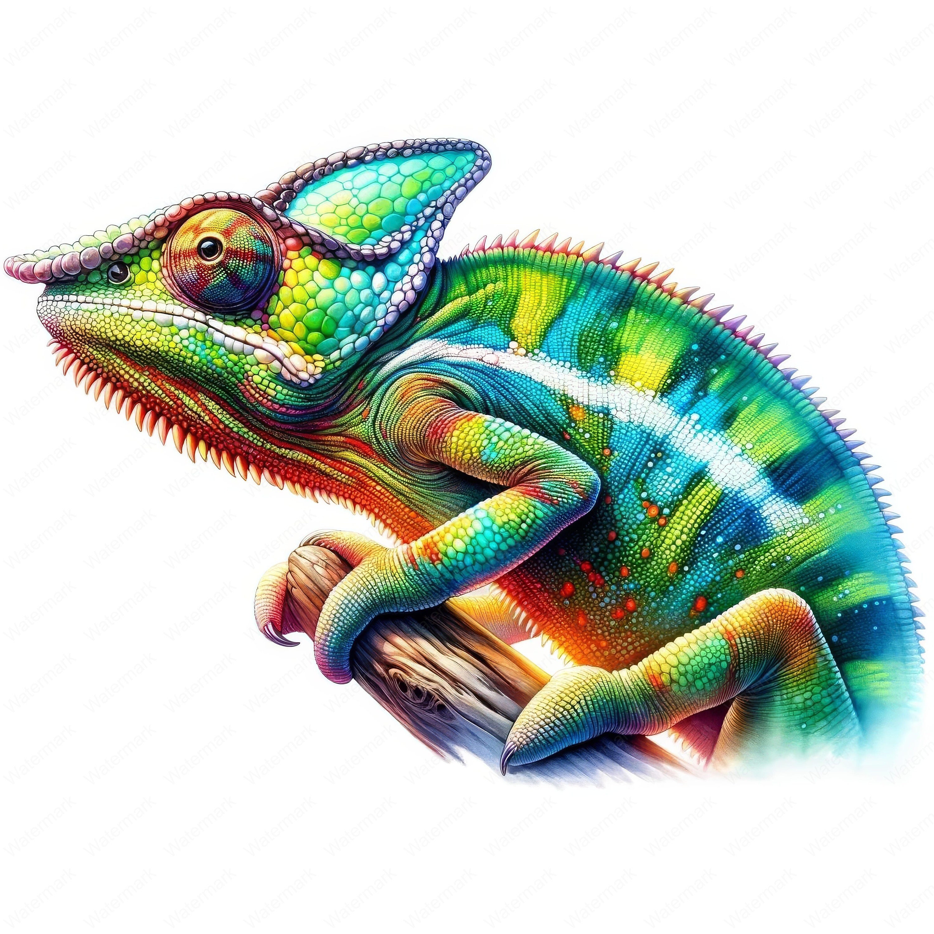 カラフルなカメレオンのクリップアートバンドル：爬虫類アートの印刷物