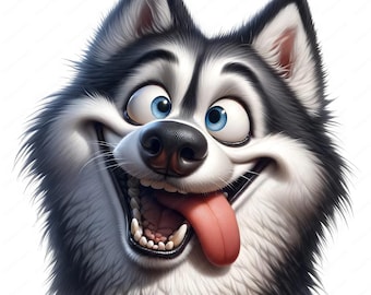 Grappige husky-clipart | Grillige grappige husky-clipartbundel | 10 hoogwaardige ontwerpen | Dierenkunst | Afdrukbare items | Commercieel gebruik