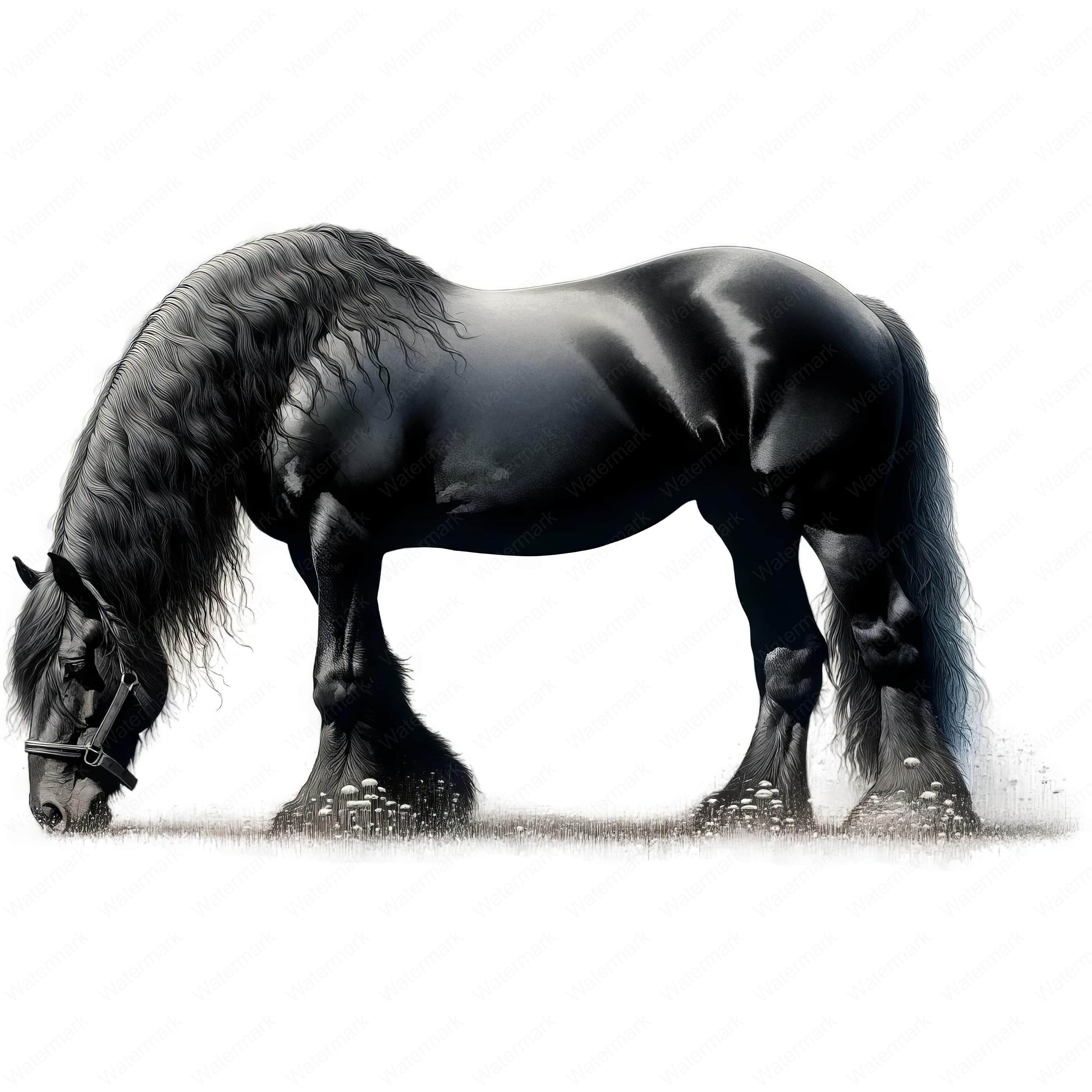 エレガントなフリージアン馬のクリップアートセット | 馬術アート