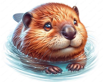 水彩ビーバーのクリップアート：愛らしい動物アート（デジタル