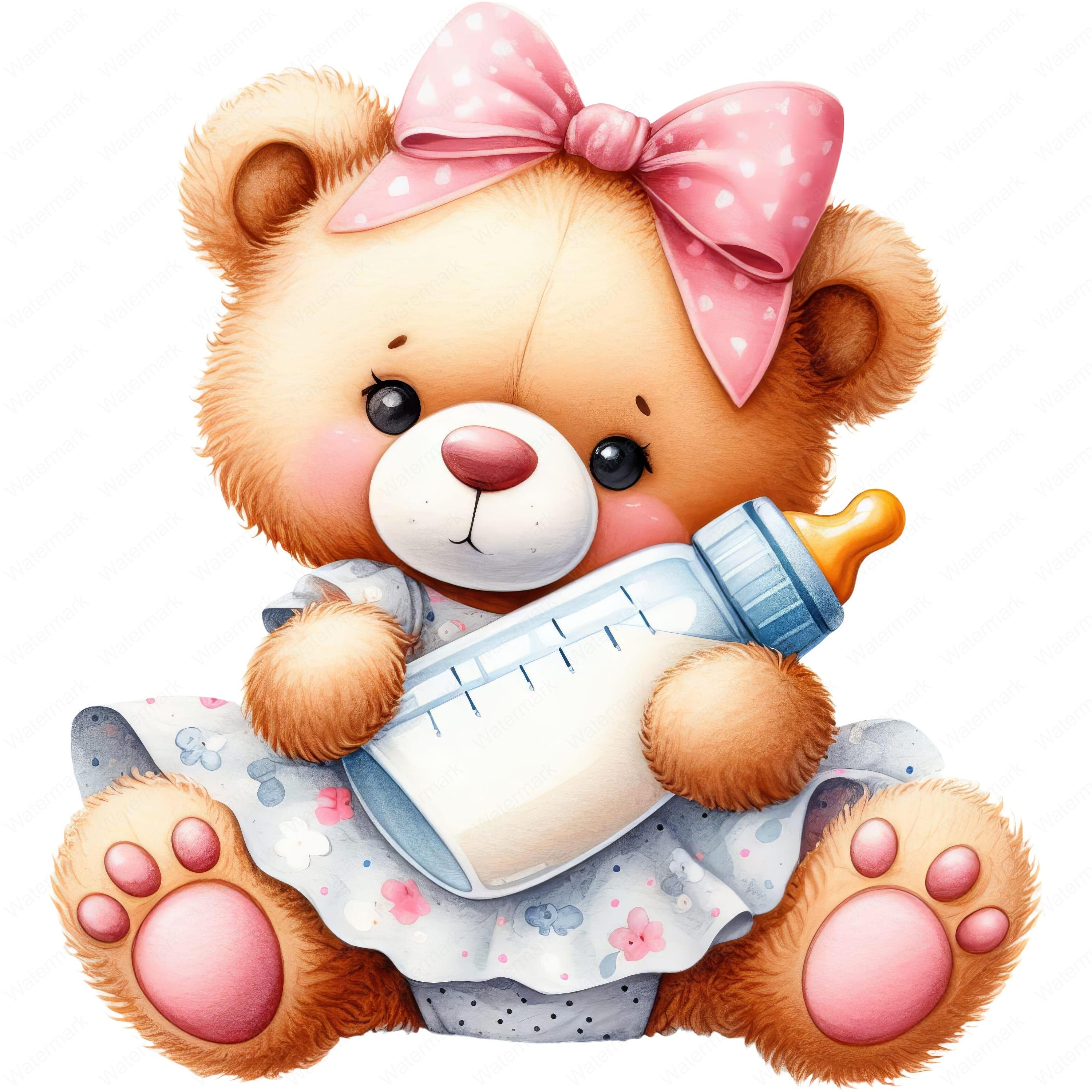 Teddy Bear With Baby Bottle Clipart: Nursery Art Printables