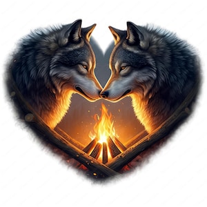 Clipart de lobo romántico / Paquete de imágenes PNG de naturaleza en forma de corazón / 10 diseños de alta calidad / Arte digital / Uso comercial
