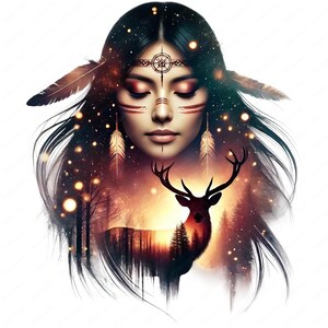 Native Spirit Clipart | Fantasy Dubbelexponering PNG-paket | Eterisk konst | Kommersiellt bruk bild 3