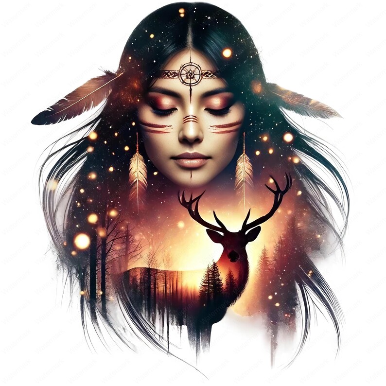 Native Spirit Clipart | Fantasy Dubbelexponering PNG-paket | Eterisk konst | Kommersiellt bruk bild 3