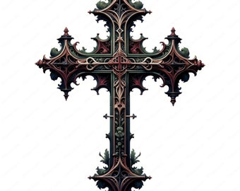 複雑なゴシック十字架のクリップアート：中世の美術デザイン