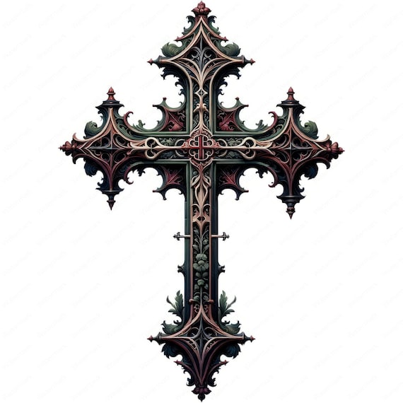 複雑なゴシック十字架のクリップアート：中世の美術デザイン