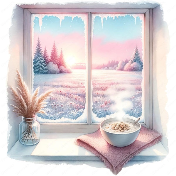 Winter Window Clipart | 10 High-Quality Images | Cozy Winter Scenes | Window Illustrations | Digital Prints | Commercial Use