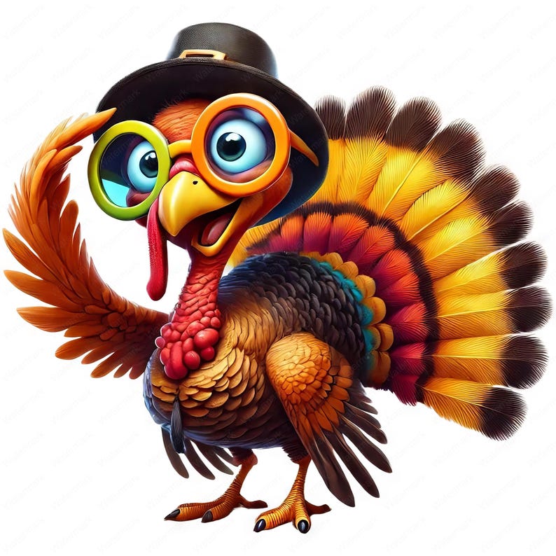 Cartoon Turkije Clipart | Leuke cartoon kalkoen clipartbundel | 10 hoogwaardige ontwerpen | Thanksgiving-kunst | Afdrukbare items | Commercieel gebruik afbeelding 6