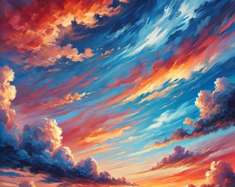 Sunset Sky Digital Paper, 10 Vibrant Cloud JPG Backgrounds