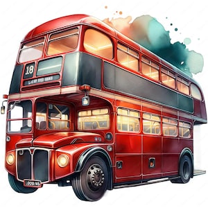 Clipart di autobus di Londra / Pacchetto di clipart di autobus di Londra iconici / 10 design di alta qualità / Arte di viaggio / Materiali stampabili / Uso commerciale