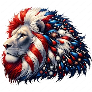Clipart leeuw van Fourth of July | Clipartbundel | 10 patriottische dierenontwerpen | Onafhankelijkheidsdag | Knutselen | Digitale afdrukken | Commercieel gebruik