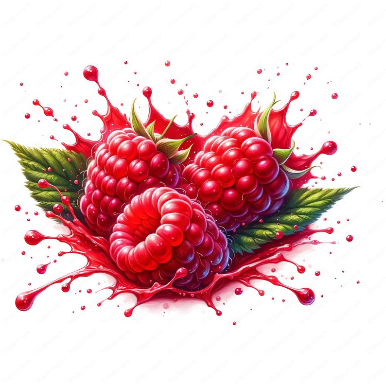 Sparkling Raspberry Visual Raspberry Splash Clipart Bundle: Vivid Berry Art (digital Download ...