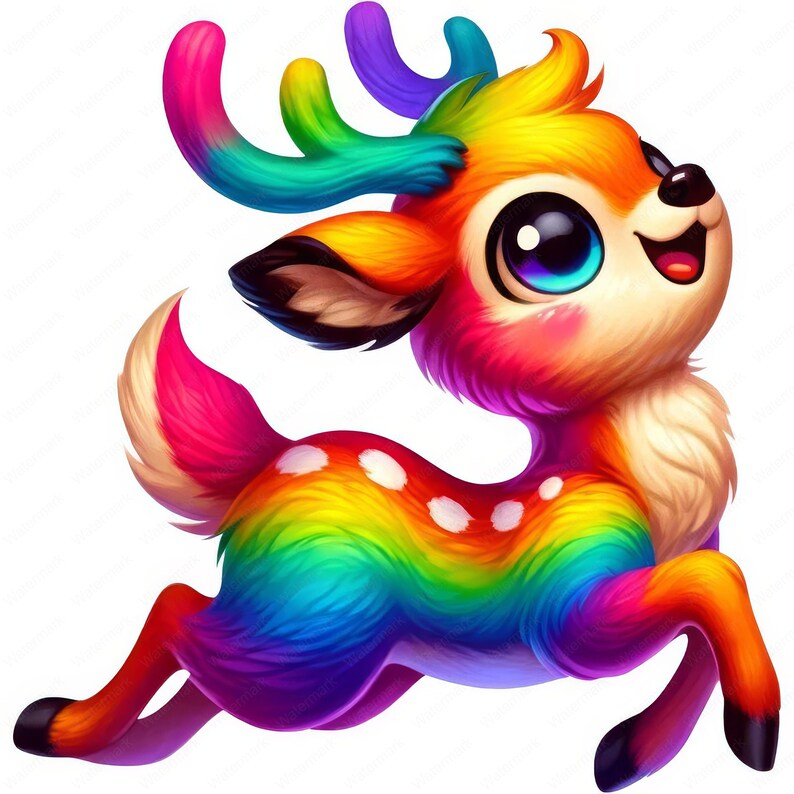 Rainbow Deer Clipart: Fantasy Animal Art (digital Download) - Etsy