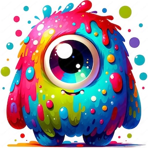 Imágenes prediseñadas de monstruos lindos / Paquete de imágenes prediseñadas de monstruos / 10 criaturas coloridas / Arte de fantasía / Manualidades / Ropa / Impresiones digitales / Uso comercial
