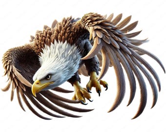 Fierce Bald Eagle Clipart Bundle: Wildlife Art Printables (Digital Download)