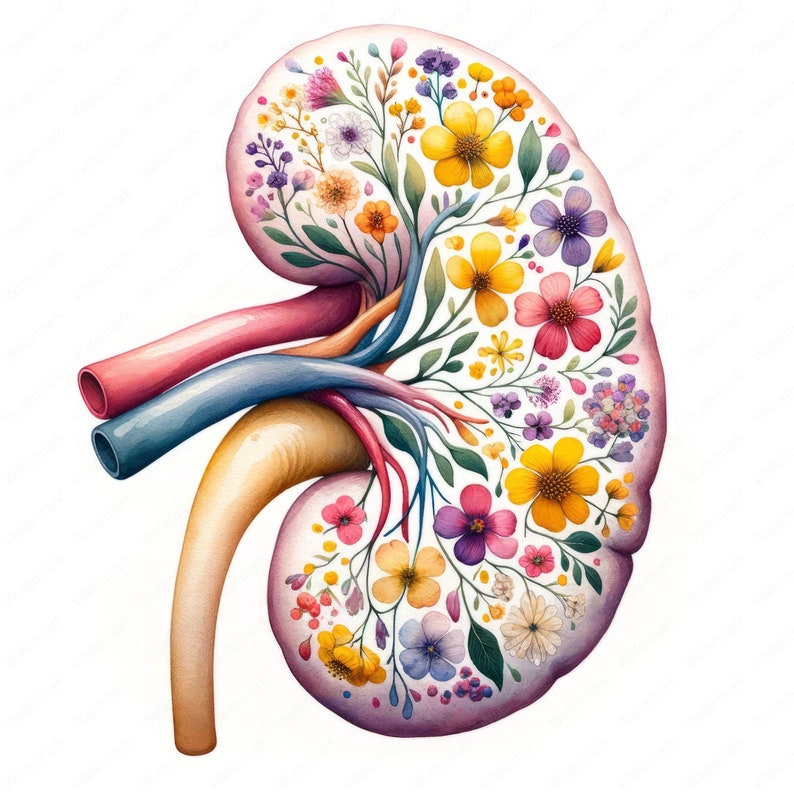 Kidney Desktop Floral Kidney Clipart: Medical Art Prints (digital Download) - Etsy