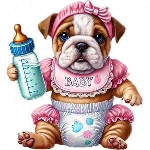 Baby Puppy with Baby Bottle Clipart | 10 High-Quality Designs | Nursery Decor | Cute Dog Illustrations | Digital Prints | Commercial Use