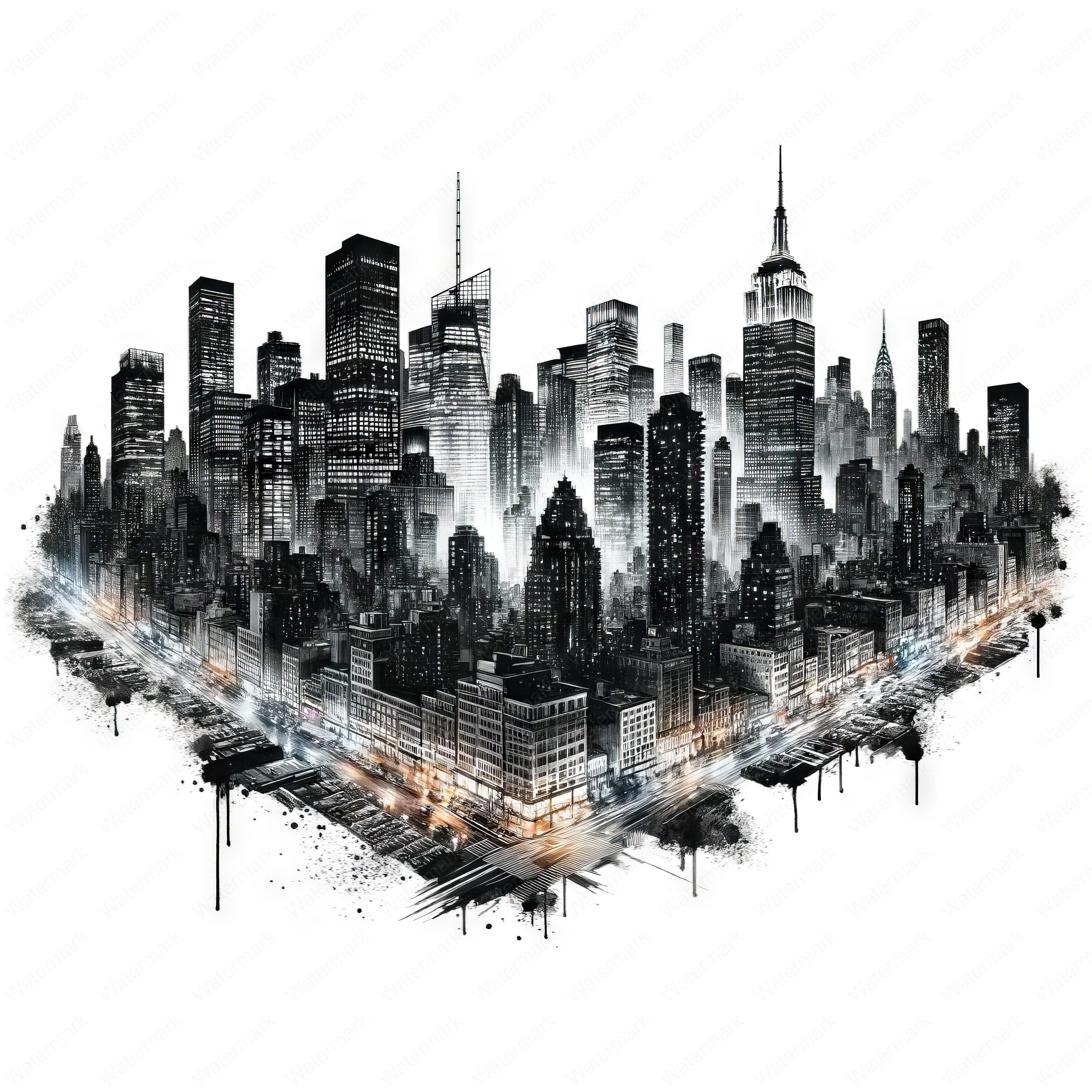 Cuadro Decorativo City Skyline At Twilight En Bastidor De 4 Telas