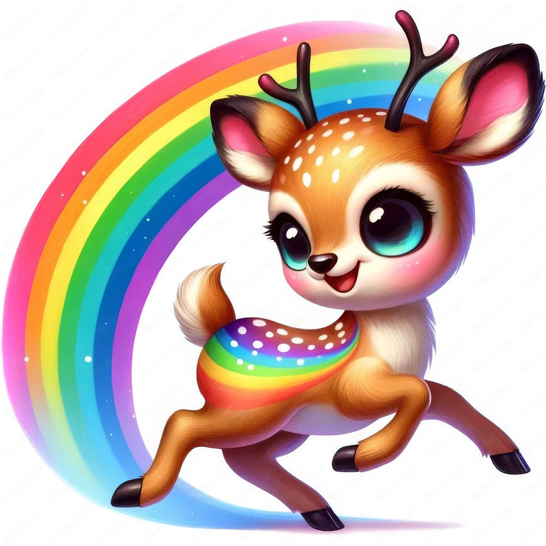 Rainbow Deer Clipart: Fantasy Animal Art (digital Download) - Etsy