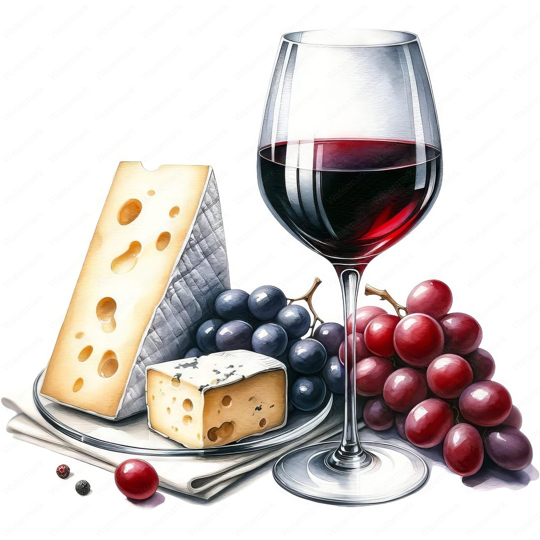 Wine Cheese Pairing Clipart | Gourmet Wine and Cheese Clipart Bundle ...