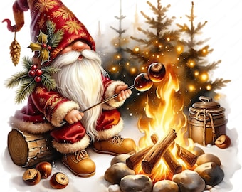 Winter Adventure Gnome Clipart, 10 Cozy Watercolor PNG JPG Designs