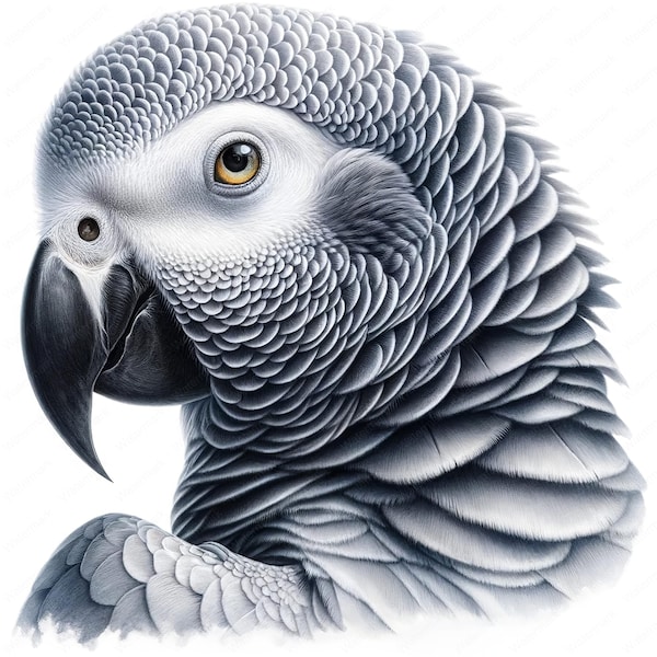 Grey Parrot Clipart | Detailed Grey Parrot Clipart Bundle | 10 High-Quality Designs | Bird Art | Printables | Commercial Use