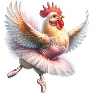 Clipart de pollo de ballet / Paquete de clipart de pollo caprichoso / 10 diseños de alta calidad / Arte de animales de granja / Imprimibles / Uso comercial