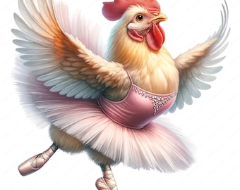 Ballet Chicken Clipart: Whimsical Farm Animal Art (Digital Download)