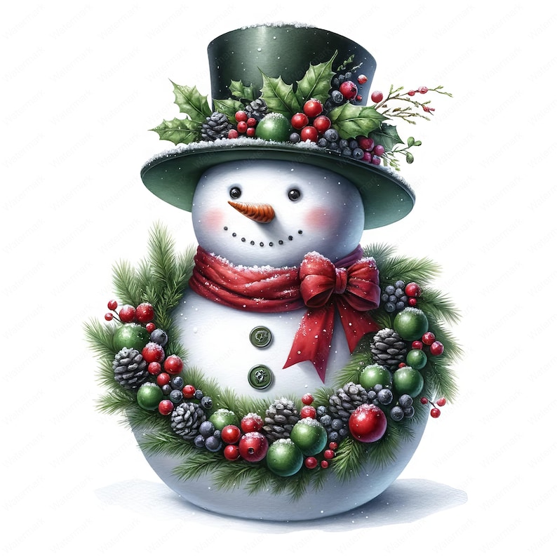 Clipart de muñeco de nieve navideño / Paquete de clipart de muñeco de nieve navideño festivo / 10 diseños de alta calidad / Arte de invierno / Imprimibles / Uso comercial imagen 2