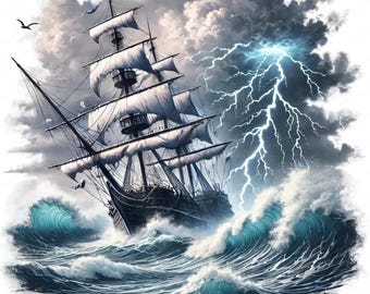 Nautical Storm Clipart: Dramatic Maritime Art (Digital Download)