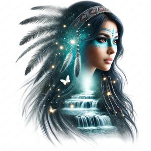 Native Spirit Clipart | Fantasy Dubbelexponering PNG-paket | Eterisk konst | Kommersiellt bruk bild 9