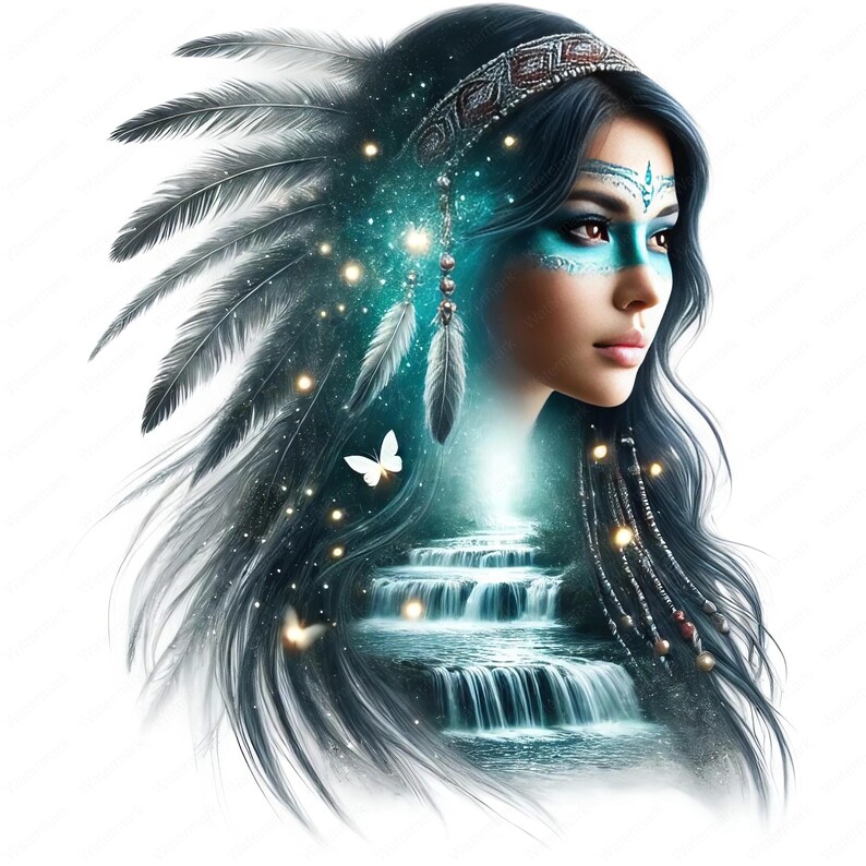 Native Spirit Clipart | Fantasy Dubbelexponering PNG-paket | Eterisk konst | Kommersiellt bruk bild 9