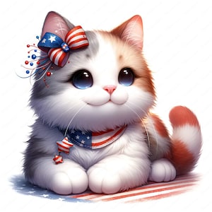 Chat du 4 juillet | Lot de cliparts patriotique de chat du 4 juillet | 10 modèles de haute qualité | Art des Fêtes | Imprimables | Utilisation commerciale