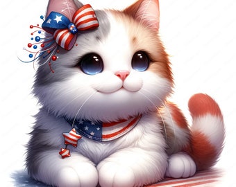 Patriotic Cat Clipart Bundle: 4th of July Designs (Digital Download)