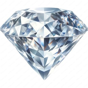 May include: A large, clear, faceted diamond with a brilliant shine.