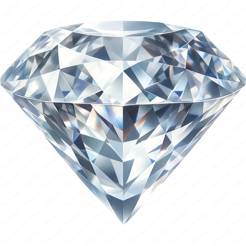 May include: A large, clear, faceted diamond with a brilliant shine.