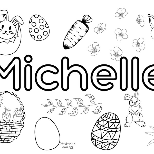 Easter Coloring Sheet, Easter Name Coloring Page, Easter Classroom Game, Kids Easter Activity, Personalized, Easter Basket Stuffer