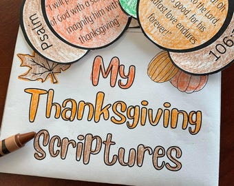Thanksgiving Bible Verse Craft, Sunday School Christian School Activity, Pumpkin Give Thanks Scripture Memory Coloring Craft, Fall Craft