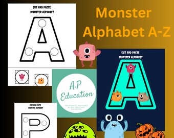 Monster Alphabet Worksheets: Cut and Paste A-Z (PDF Pattern)