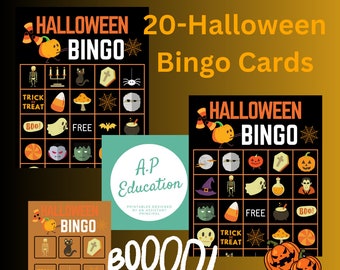 Halloween Bingo Game: 20 Printable Cards (PDF Download)
