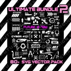 80+ sci-fi SVG vector ultieme bundel 2 sci fi SVG pictogrammen logo's stickers Pack Techwear SVG futuristische vectorelementen cosplay SVG Cuberpunk SVG
