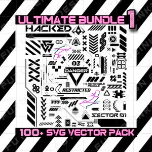100+ sci-fi SVG vector ultieme bundel 1 sci fi SVG pictogrammen stickers Pack Techwear SVG futuristische vectorelementen cosplay SVG Cuberpunk SVG