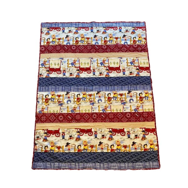 Handmade Quilted 52" x 39" Baby Blanket Western Cowboys Shower Gift