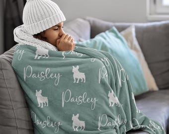 Personalized French Bulldog Blanket with Name – Custom Frenchie Gift for Dog Lovers
