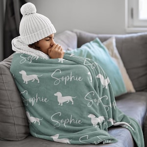 Couverture personnalisée pour teckel avec nom - Couverture personnalisée pour chien Doxie, cadeau pour les amateurs de teckel image 1